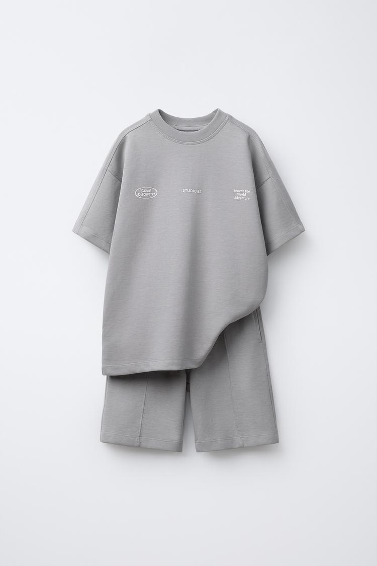 INTERLOCK Tシャツ＆バミューダパンツ セットアップ - グレー | ZARA 