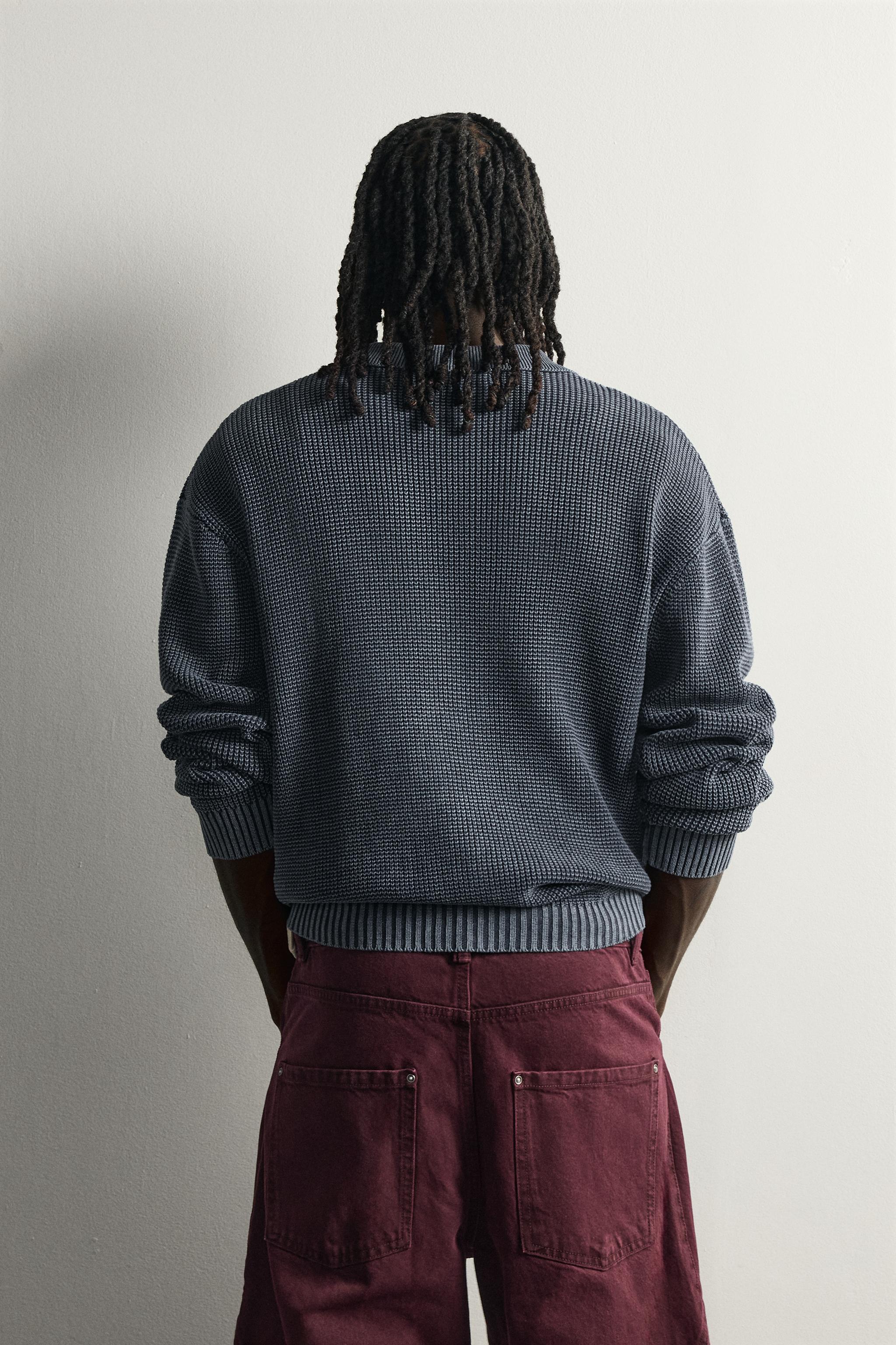 ウォッシュ加工コットンニットポロシャツ - インディゴブルー | ZARA