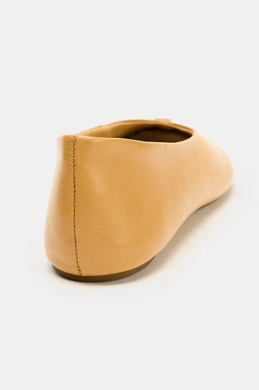 LEATHER BALLET FLATS WITH METAL DETAIL - Caramel Brown by Zara - Image 5