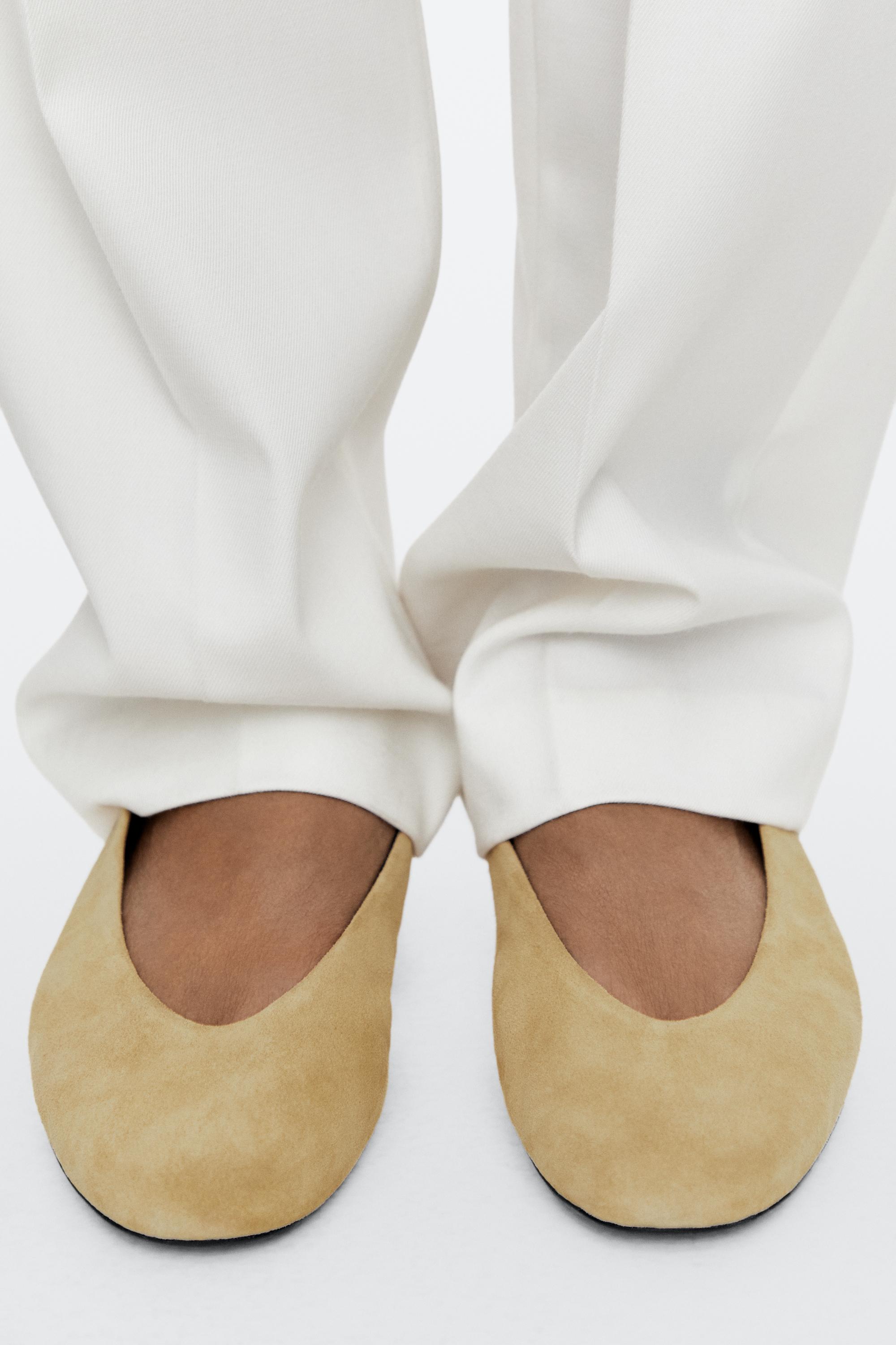 Split leather ballet flats