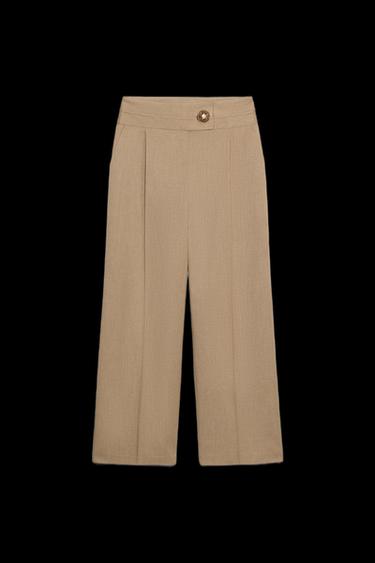 GOLD BUTTON WIDE-LEG TROUSERS - Sand by Zara - Image 0