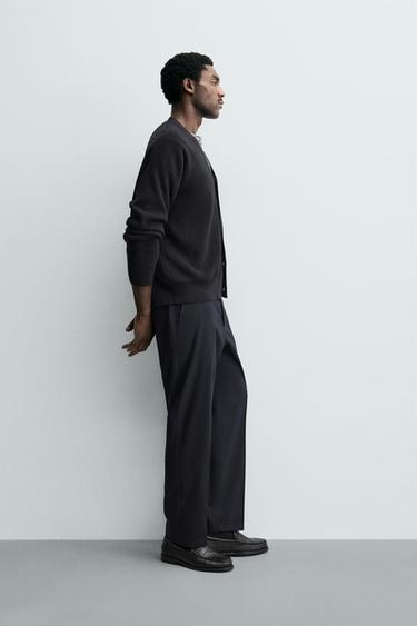 WOOL BLEND REGULAR FIT NON-IRON TROUSERS - Navy blue by Zara - Image 3