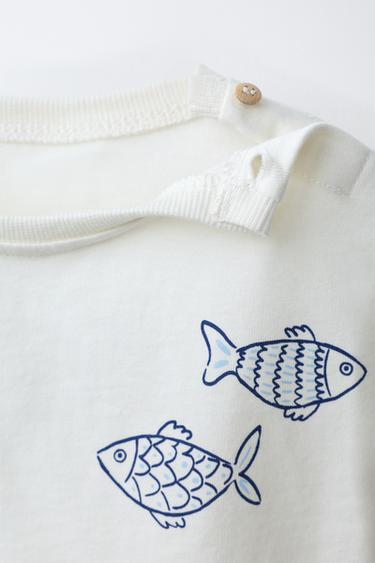 T-SHIRT IMPRIMÉ POISSONS - Blanc de Zara - Image 2