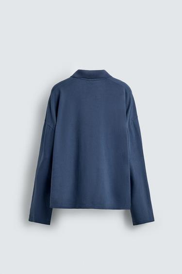 POLO RELAXED FIT EN PIQUÉ AVEC PATCHS CHIFFRES - Bleu de Zara - Image 7
