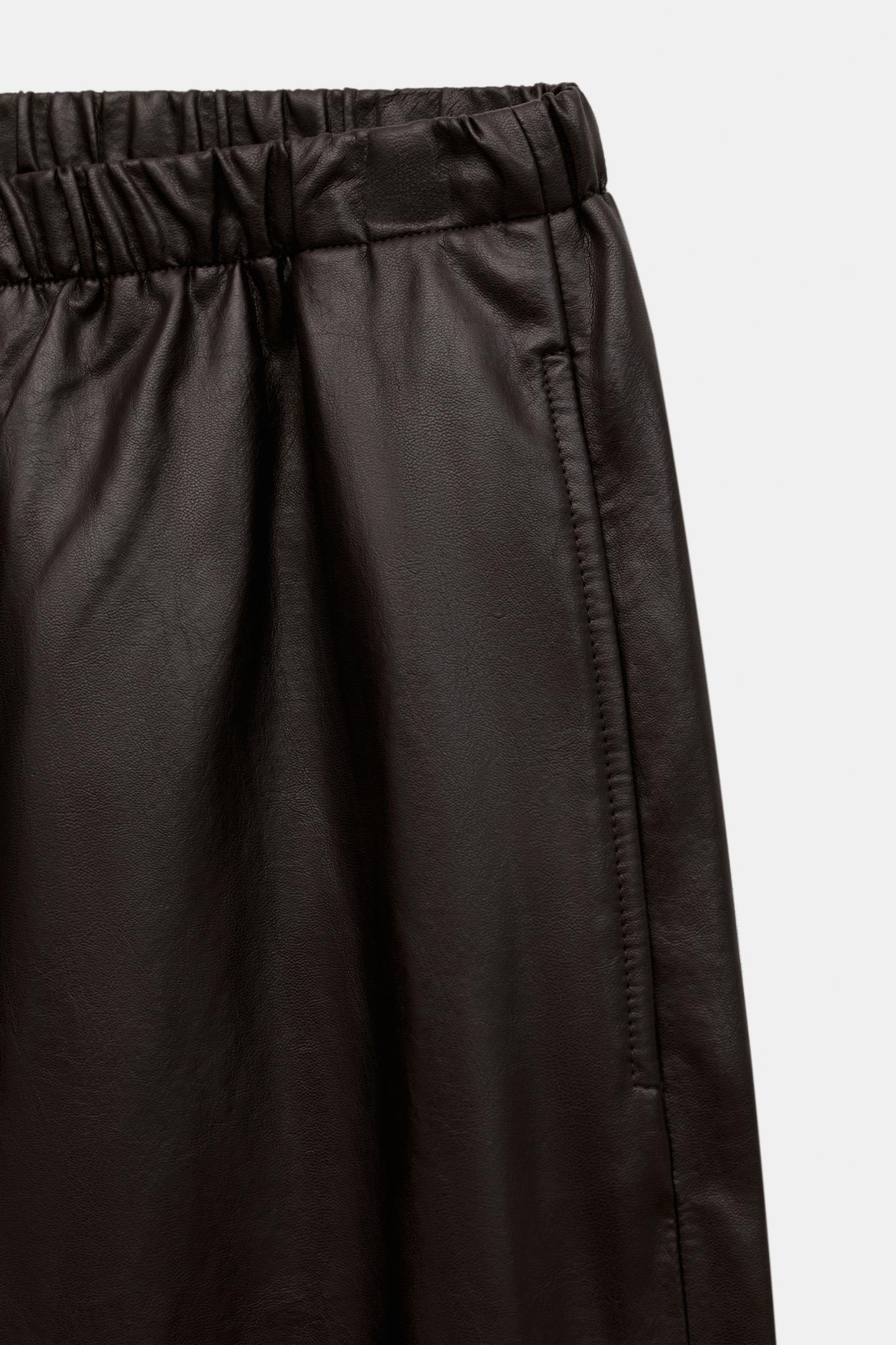 Женские брюки Zara ZW Collection Faux Leather Jogger, цвет: Коричневый — фото 9