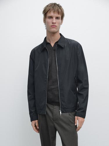 Zara Short technical fabric jacket - Navy blue