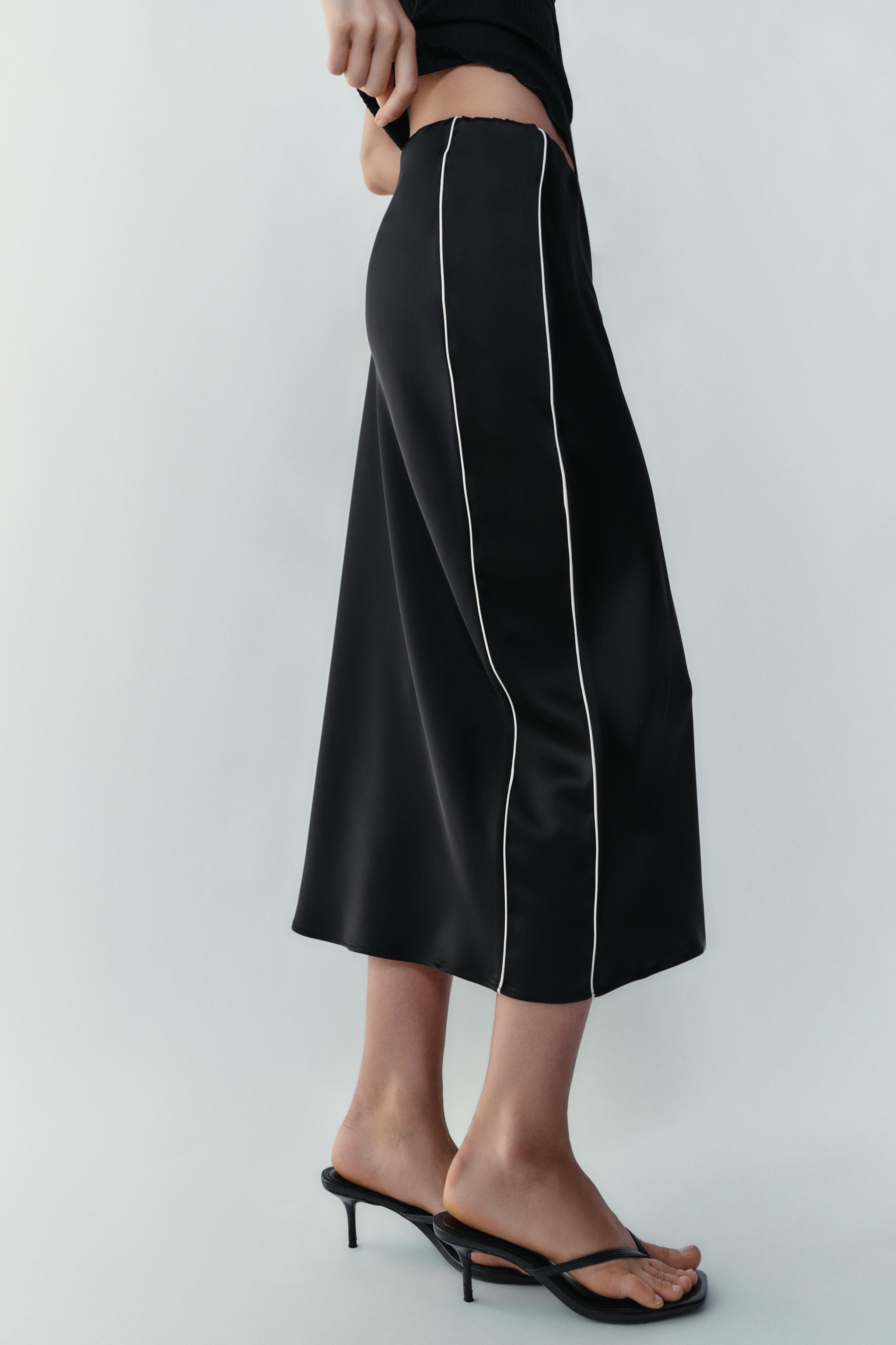 Женские юбки Zara CONTRAST PIPING SATIN MIDI SKIRT — фото 5