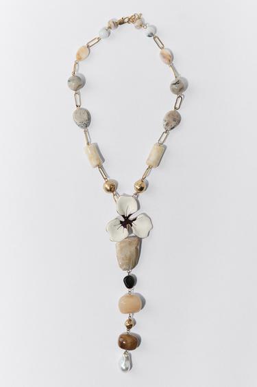 Zara FLOWER STONE NECKLACE - Golden