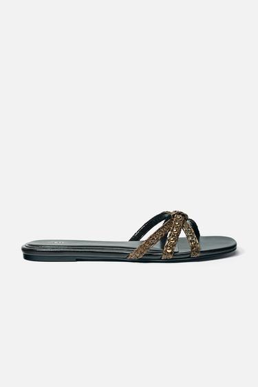 SANDALIA PLANA OJALES - Marrón de Zara