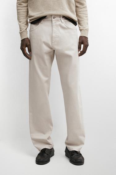 Zara Lightweight tapered fit denim-effect trousers - Stone