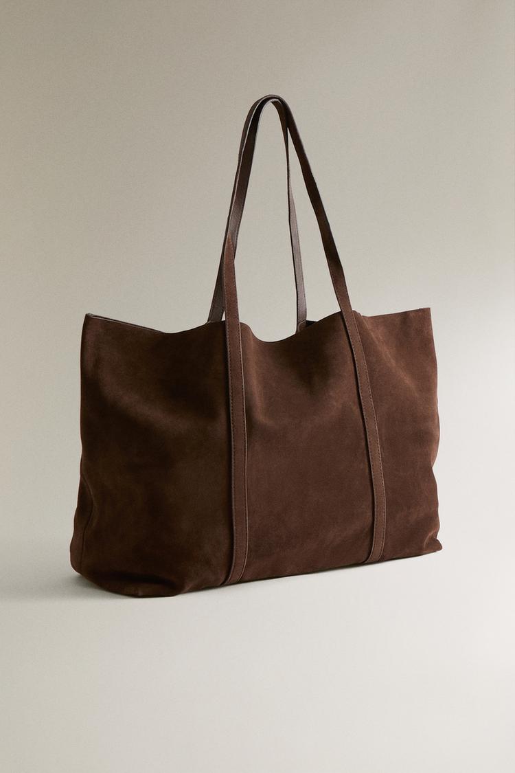 SUEDE LEATHER TOTE BAG — Chocolate Brown