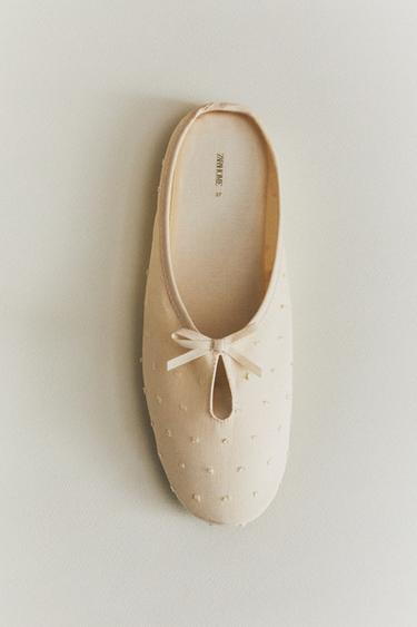 SLIPPERS WITH LEATHER SOLE AND BOW - Vanilla Yellow by Zara - Image 0