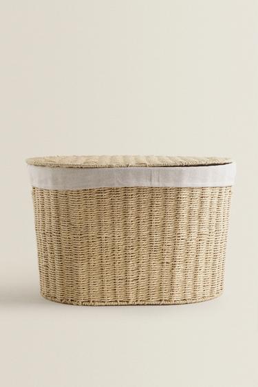 Zara OVAL FABRIC-LINED LAUNDRY HAMPER - Light beige - Image 0