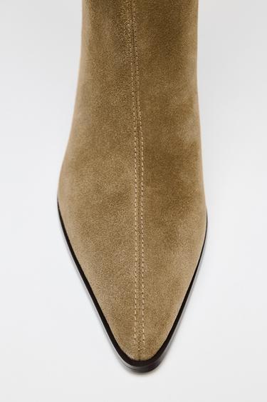 SPLIT SUEDE KITTEN HEEL BOOTS - Brown by Zara - Image 5