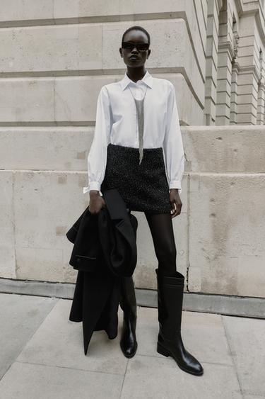 ÁO SƠ MI POPLIN DÂY BUỘC - Màu trắng từ Zara
