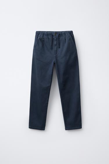 Zara STRETCH PLEATED PANTS - Blue