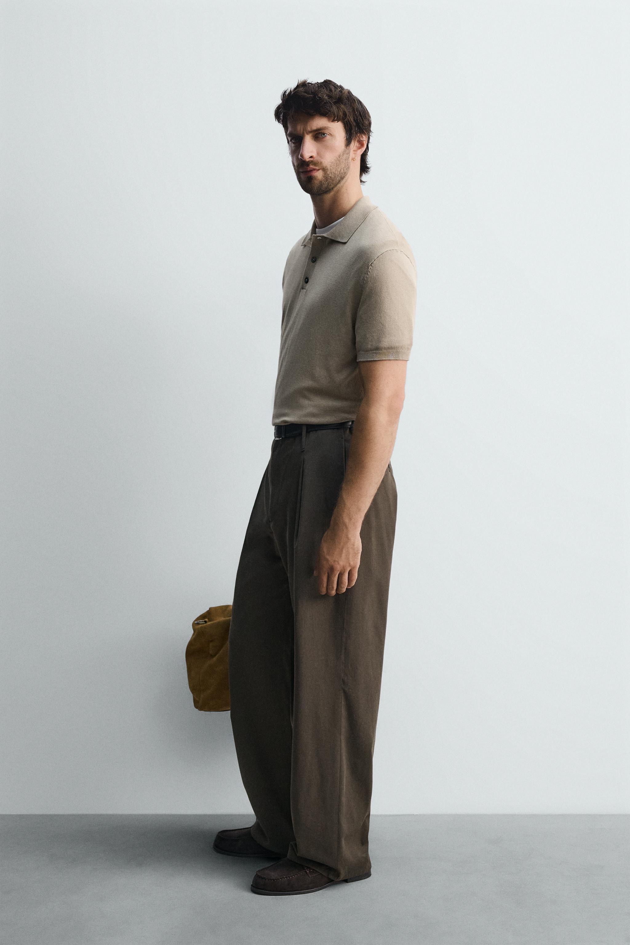 ビスコース混紡ニットポロシャツ - グレー/ブルー | ZARA Japan / 日本