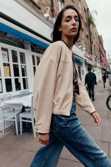 FAUX SUEDE BOMBER JACKET - Ecru by Zara
