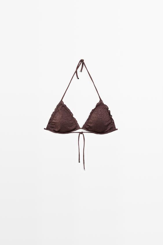 Haut de bikini volanté brillant - Marron de Zara - Image 0