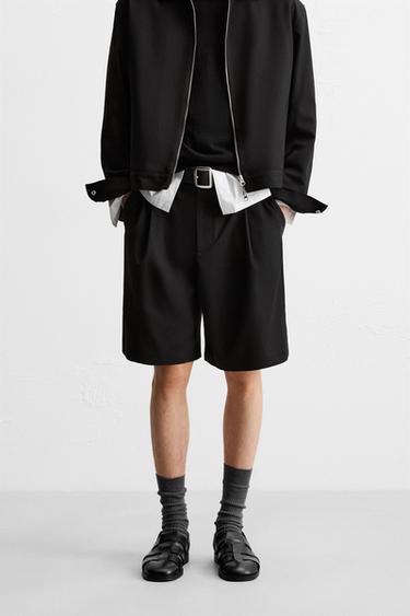 PLEATED RELAXED FIT BERMUDA SHORTS - Black by Zara