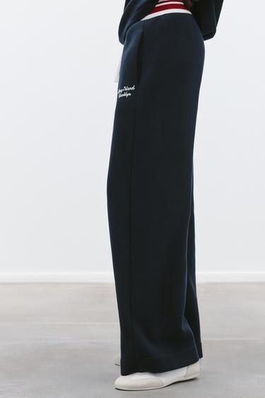 TROUSERS WITH EMBROIDERED SLOGAN - Navy blue by Zara - Image 3