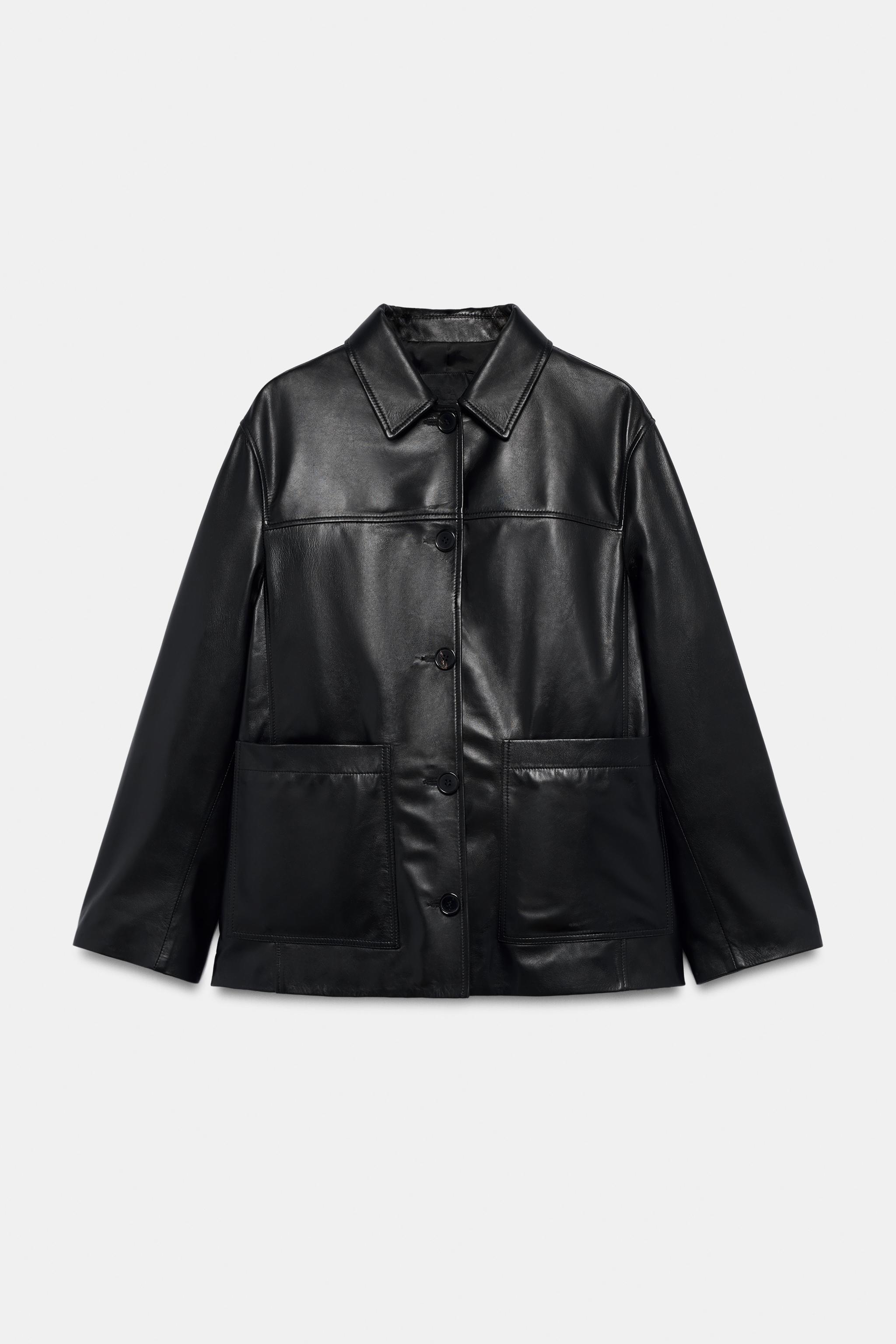 ZW COLLECTION 100% LEATHER JACKET WITH POCKETS - Black | ZARA