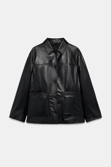 CAZADORA PIEL 100% BOSILLOS ZW COLLECTION - Negro de Zara - Imagen 0