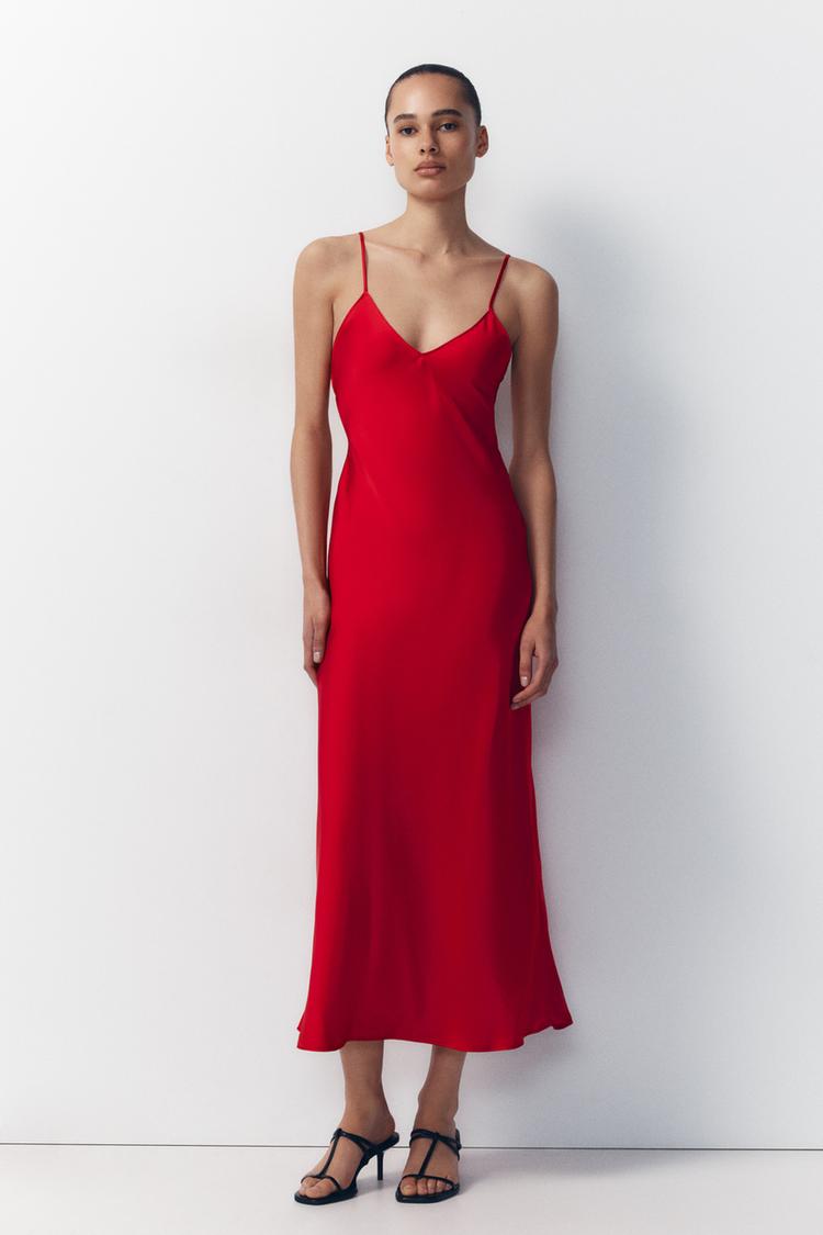 Zara Vestido Midi Satinado Lencero Vestido Satinado Lencero Zara