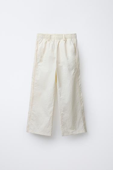 CONTRAST NYLON STRAIGHT-LEG TROUSERS - Ecru by Zara - Image 0