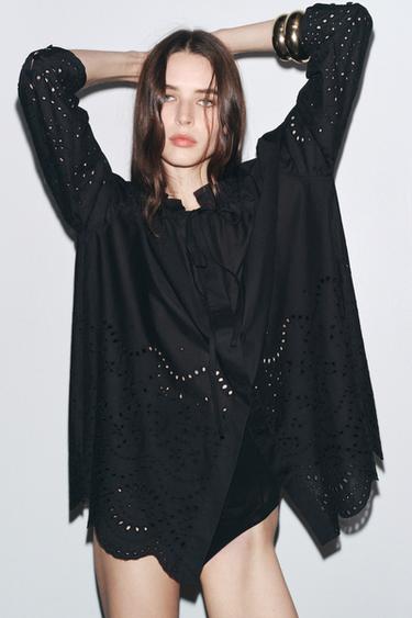 بلوزة مطرّزة ZW COLLECTION - أسود الخاص بـ Zara