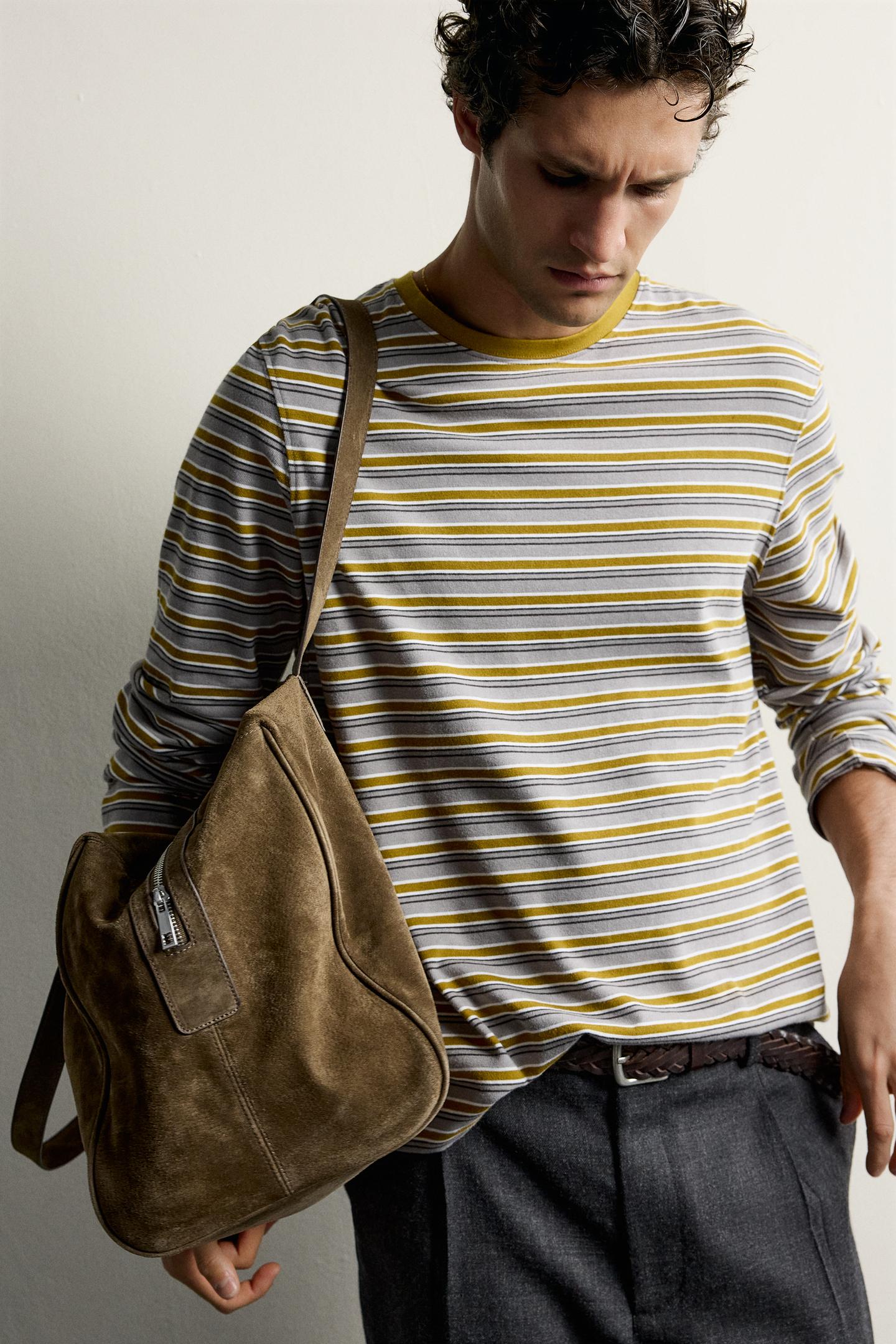 Мужская футболка Zara Regular Fit Striped Jacquard, цвет: Оливковый зелёный — фото 6