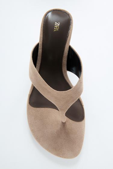 Zara SUEDE HEELED SANDALS - Beige