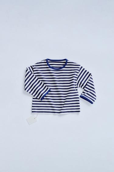 ZARA TIMELESS - STRIPED T-SHIRT WITH CONTRAST TRIM - Blue by Zara - Image 0