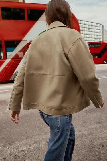 VESTE DE MOTARD EFFET DAIM - Marron clair de Zara - Image 7