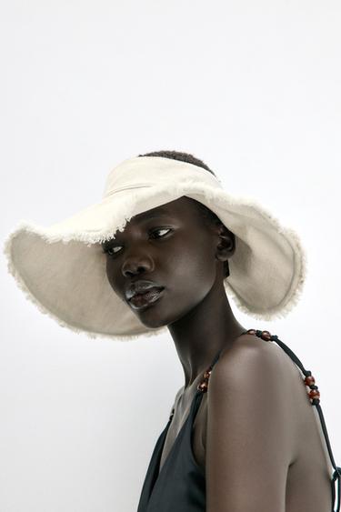 Zara LINEN FRAYED VISOR - Light beige - Image 0