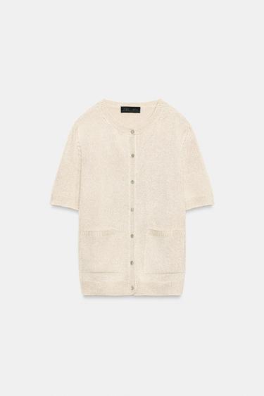 GILET EN MAILLE MANCHES COURTES - Sable de Zara - Image 7