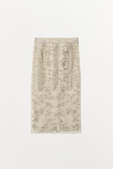 JUPE EN ORGANZA BRODERIES FANTAISIE - Ivoire de Zara - Image 1
