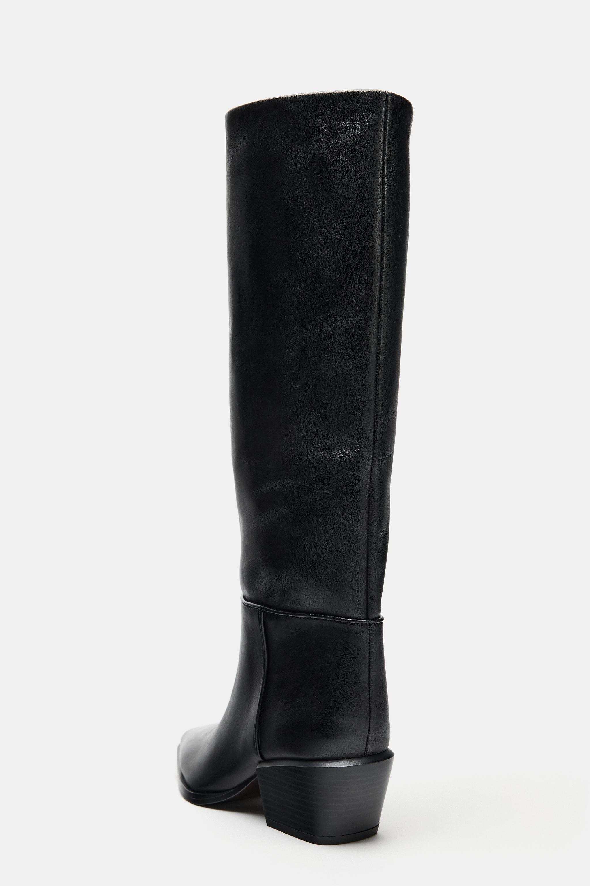 LEATHER WIDE HEEL BOOTS