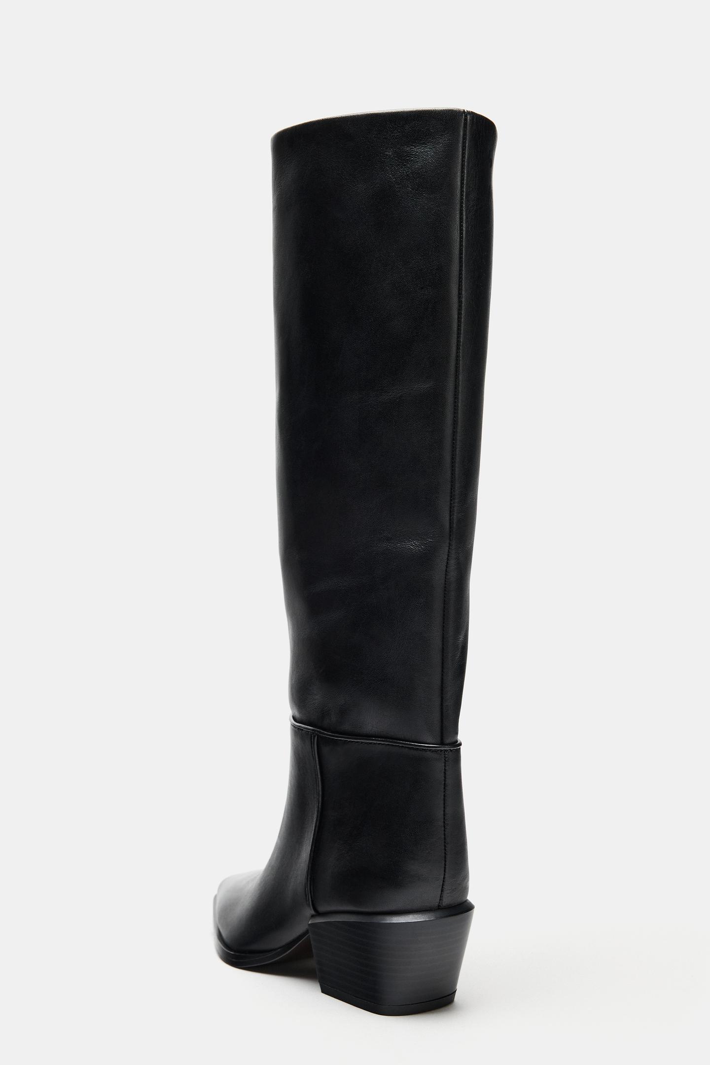 Женские ботинки Zara Leather Wide Heel, цвет: Чёрный — фото 6