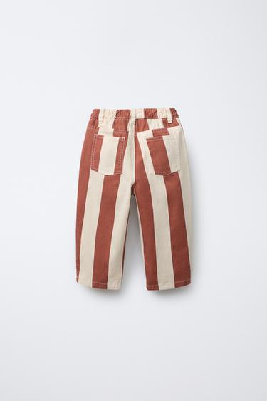 PANTALON SERGÉ BAGGY RAYÉ - Rouge / Blanc de Zara - Image 1