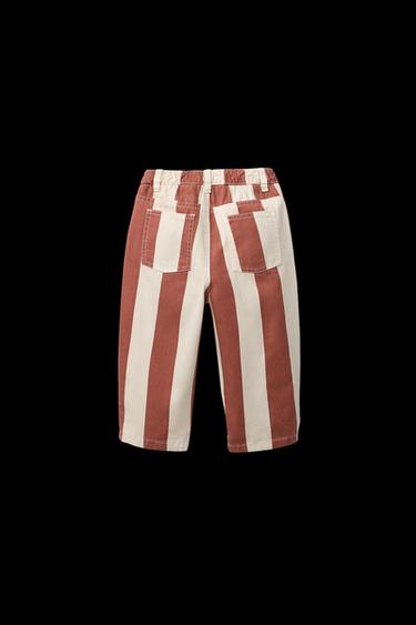 STRIPED TWILL BAGGY TROUSERS - Red / White by Zara