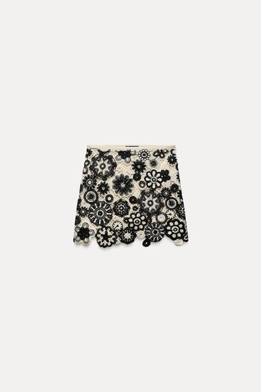 CROCHET MINI SKIRT - Black / White by Zara - Image 0