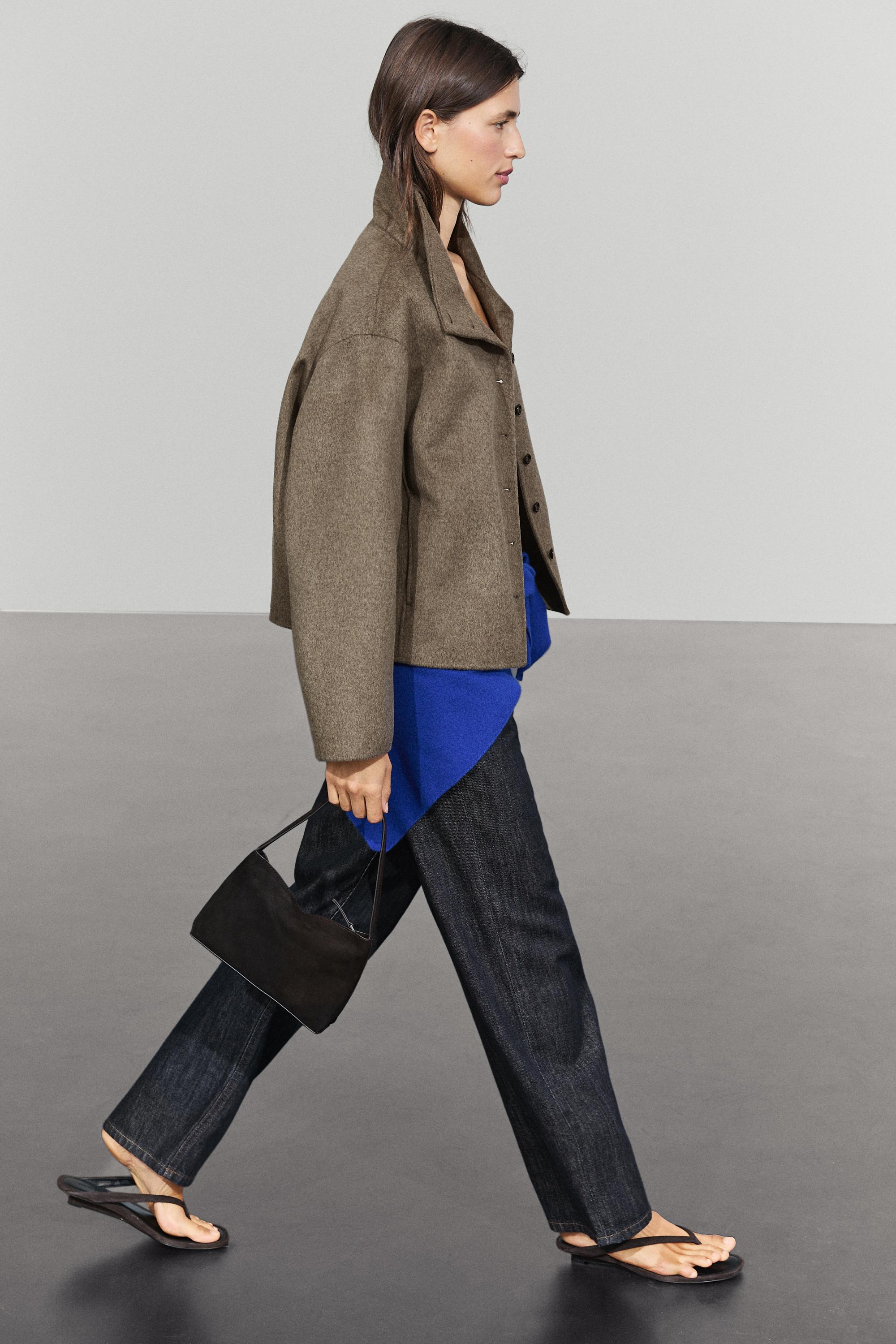 Wool blend stand collar jacket