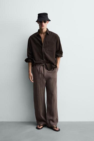 PANTALÓN RELAXED FIT 100% LINO - Marrón / Topo de Zara