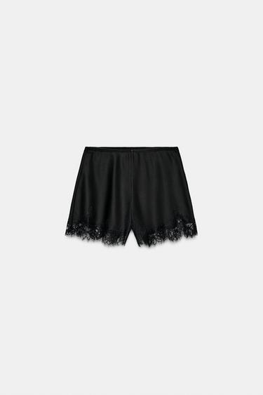 SHORTS SATINADO ENCAJE CONTRASTE ZW COLLECTION - Negro de Zara