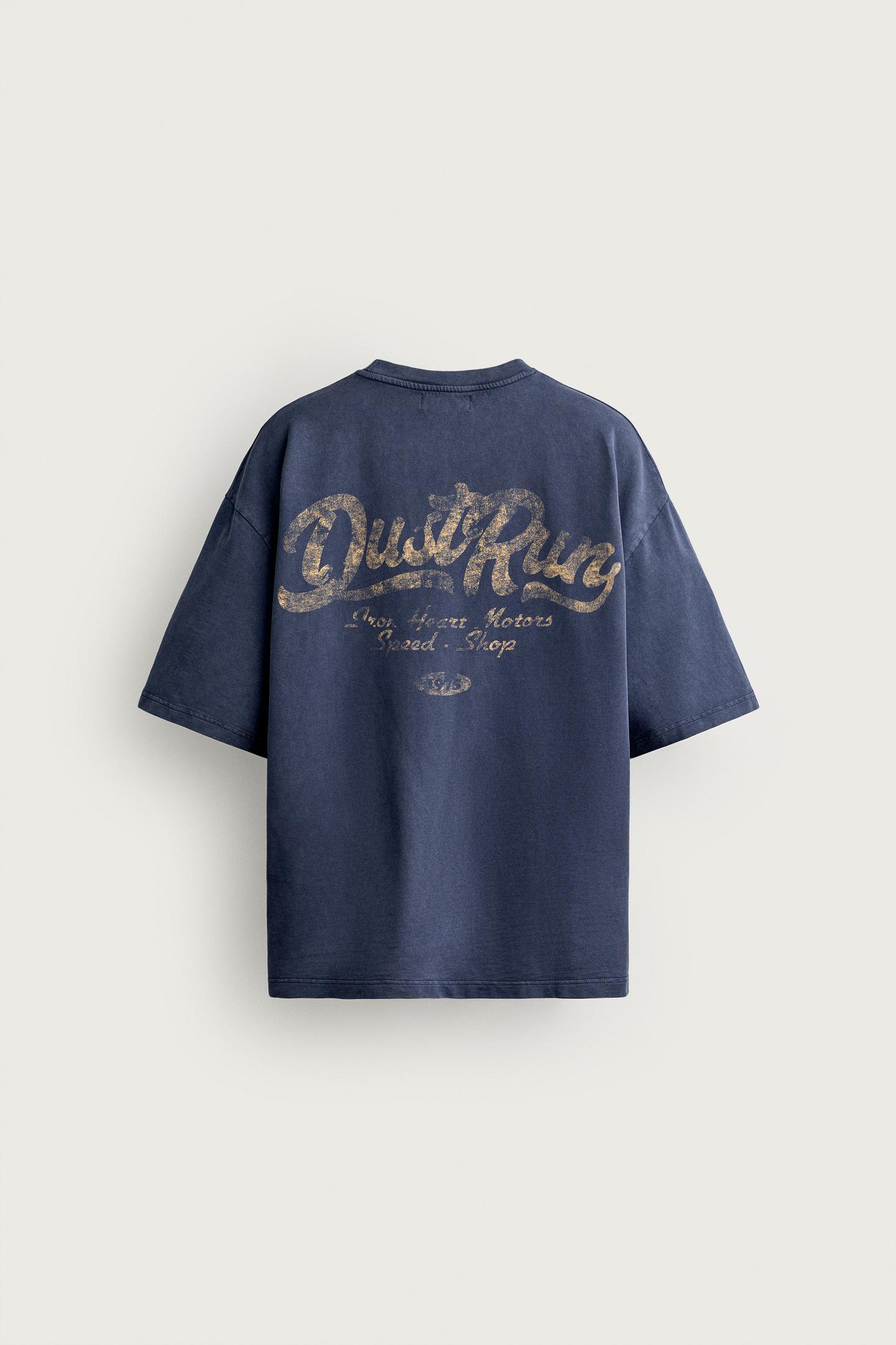 Мужская толстовка Zara Washed Printed Relaxed Fit, цвет: Тёмно-синий — фото 9