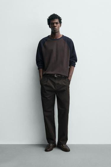 RELAXED FIT PLEATED TROUSERS - Brown by Zara