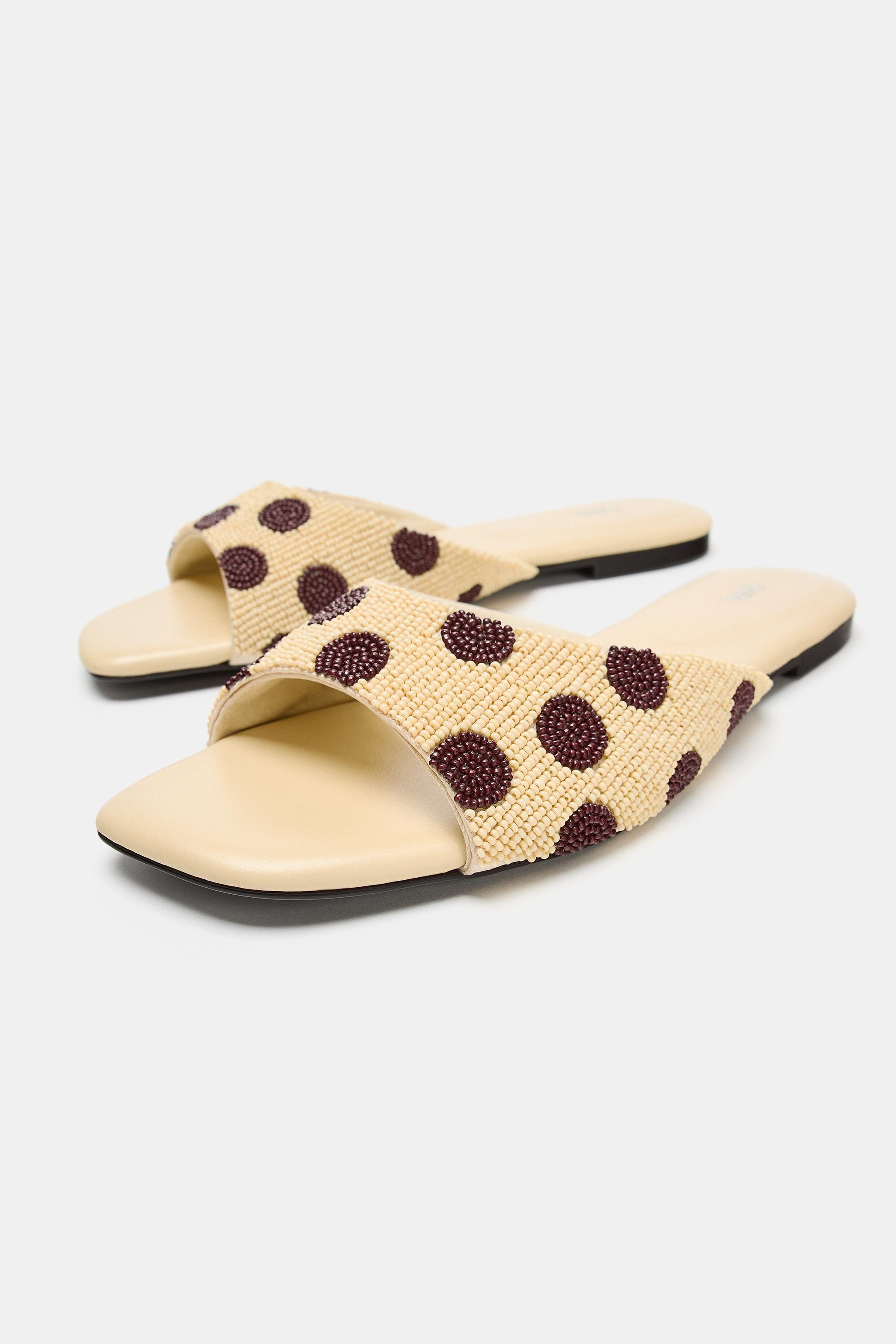 Женские сандалии Zara PRINTED BEADED FLAT SANDALS — фото 5