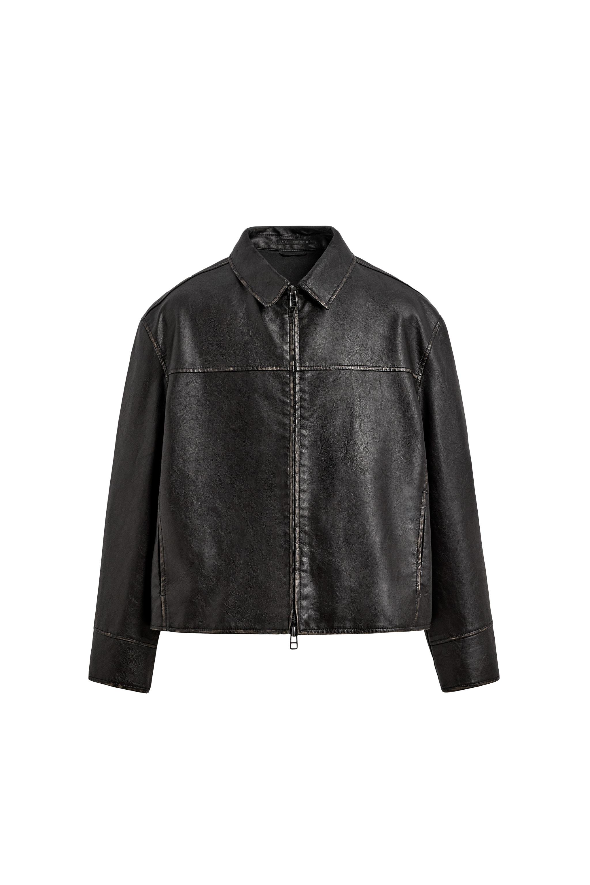 WASHED LEATHER EFFECT JACKET - Brown | ZARA South Africa
