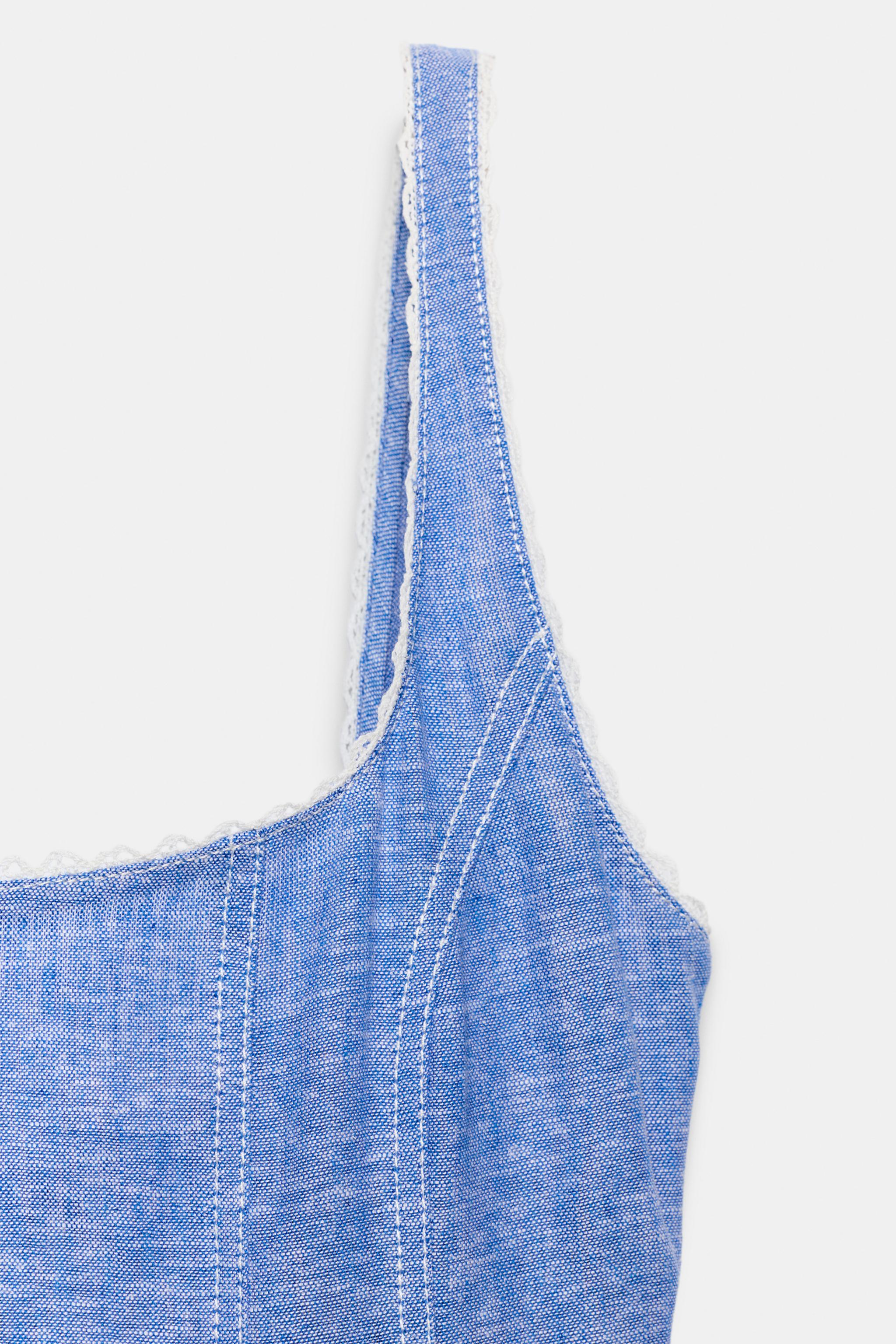 Женские платья Zara LINEN LACE TRIM MIDI DRESS — фото 8